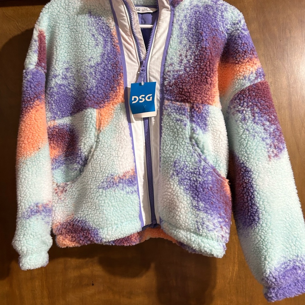 DSG Multicolor Fleece Jacket Cozy Tie-Dye Design
